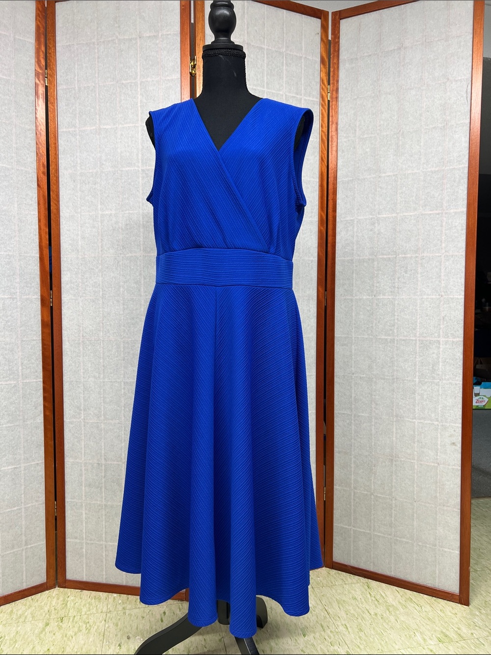 Danny & Nicole Bold Cobalt Blue Midi Fit-and-Flare Dress